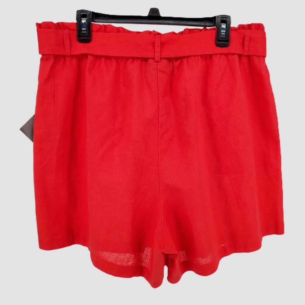 Ava & Viv Womens Plus Size 1X Red Linen Cotton Blend Paperbag Waist Shorts New - Picture 2 of 9